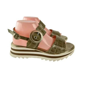 Luca Grossi Womens Sandals Green Leather Alligator Slingback Buckle 40